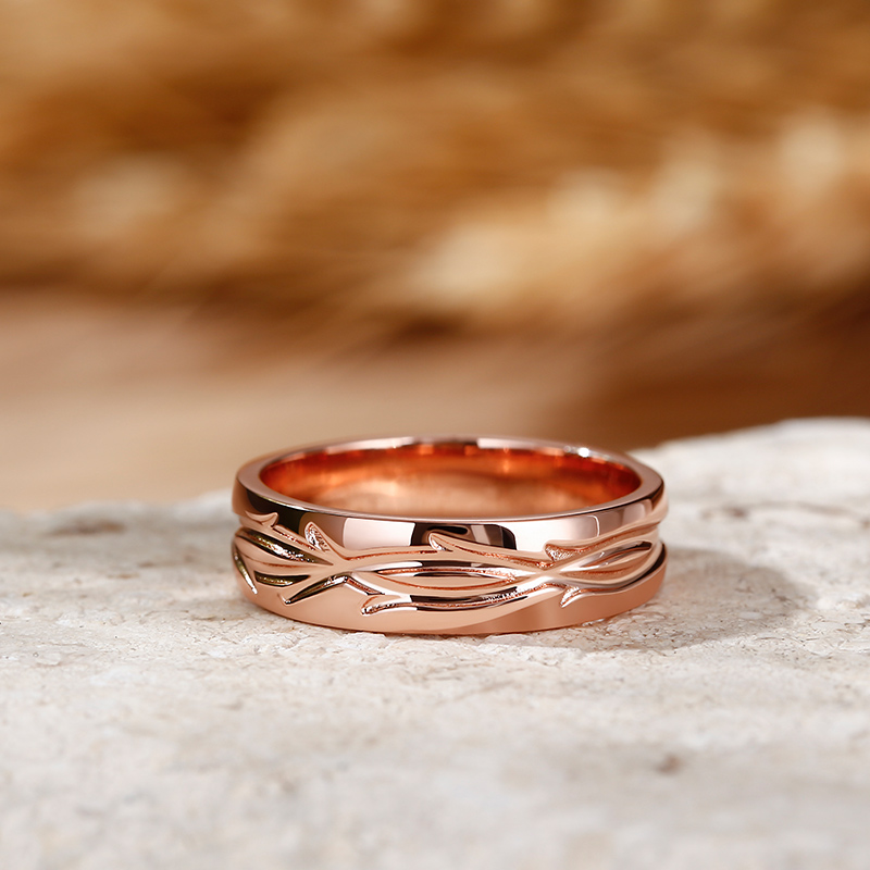 Et maison Unique Branch Carved Sterling Silver Men's Band