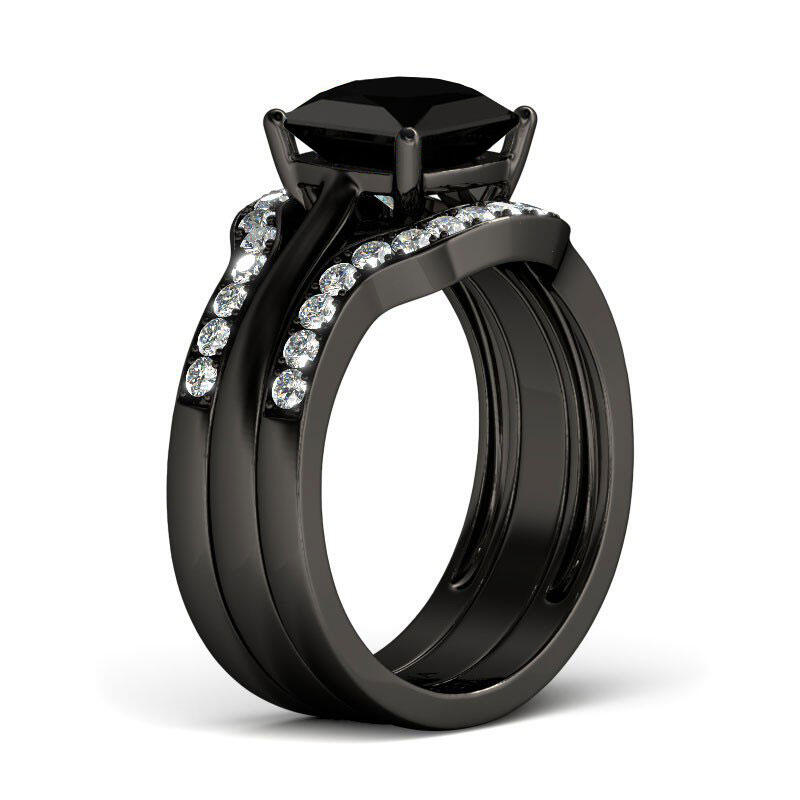 Et maison Black Tone Cushion Cut Sterling Silver Ring Set