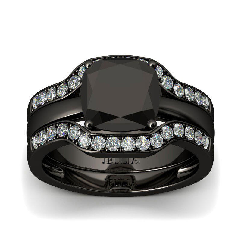 Et maison Black Tone Cushion Cut Sterling Silver Ring Set