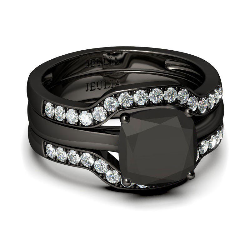 Et maison Black Tone Cushion Cut Sterling Silver Ring Set