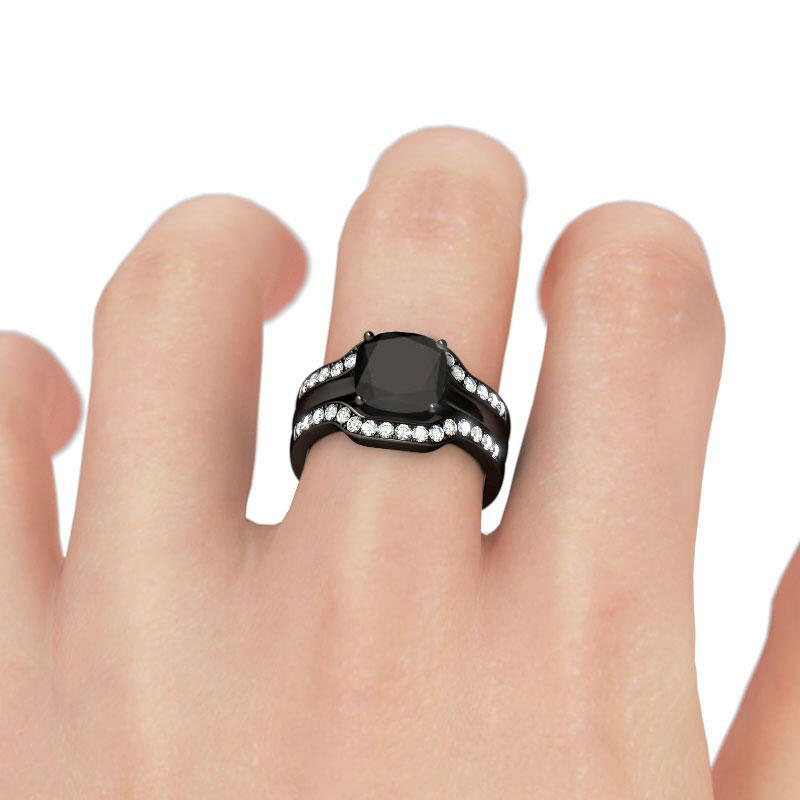 Et maison Black Tone Cushion Cut Sterling Silver Ring Set