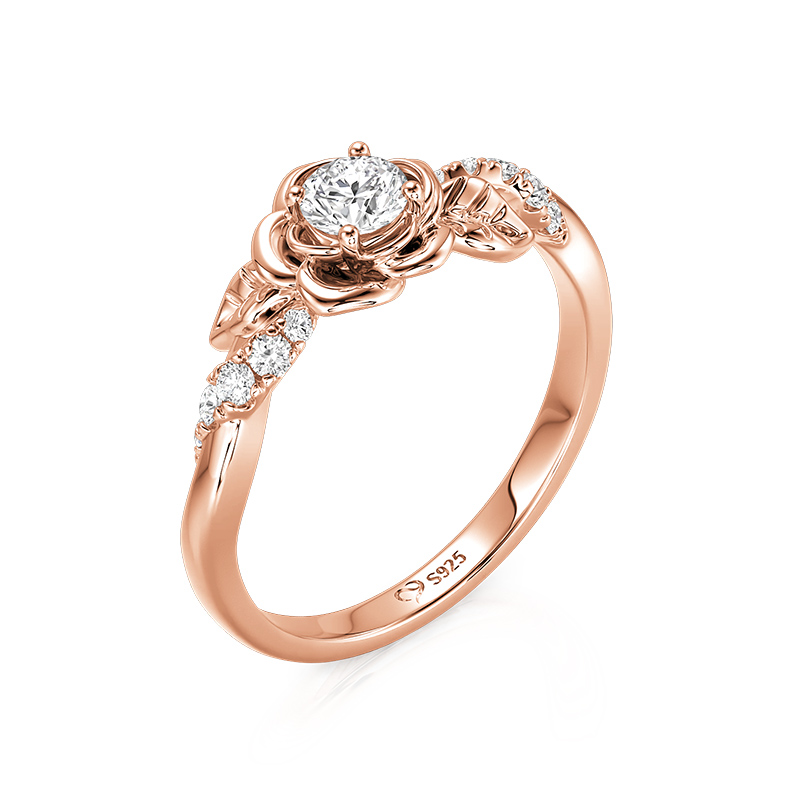 Et maison Rose Gold Plated Rose Flower Round Engagement Ring