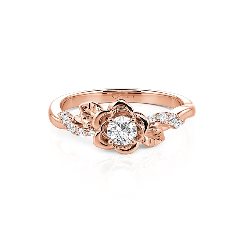 Et maison Rose Gold Plated Rose Flower Round Engagement Ring