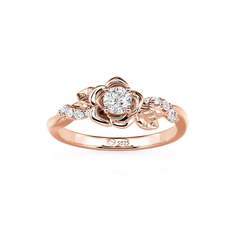 Et maison Rose Gold Plated Rose Flower Round Engagement Ring