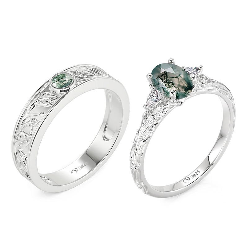 Et maison Nature Inspired Moss Agate Couple Rings Set