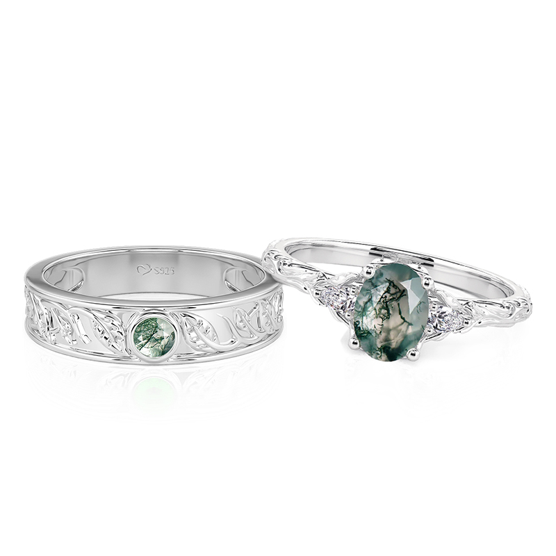 Et maison Nature Inspired Moss Agate Couple Rings Set
