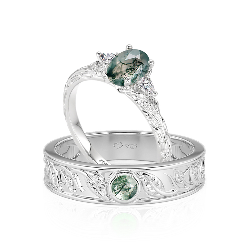 Et maison Nature Inspired Moss Agate Couple Rings Set