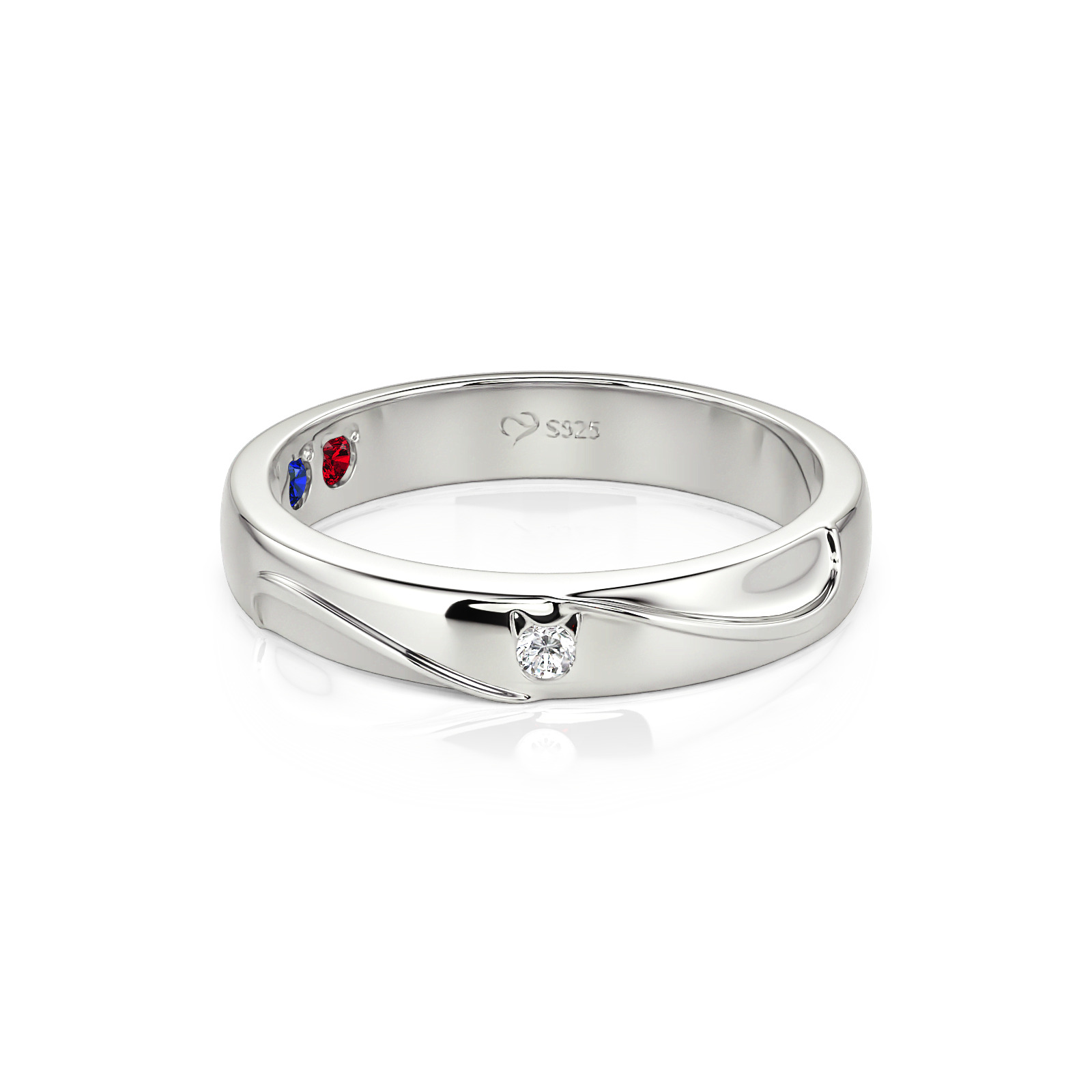 Et maison Bypass Cute Cat Men's Wedding Band with Stone