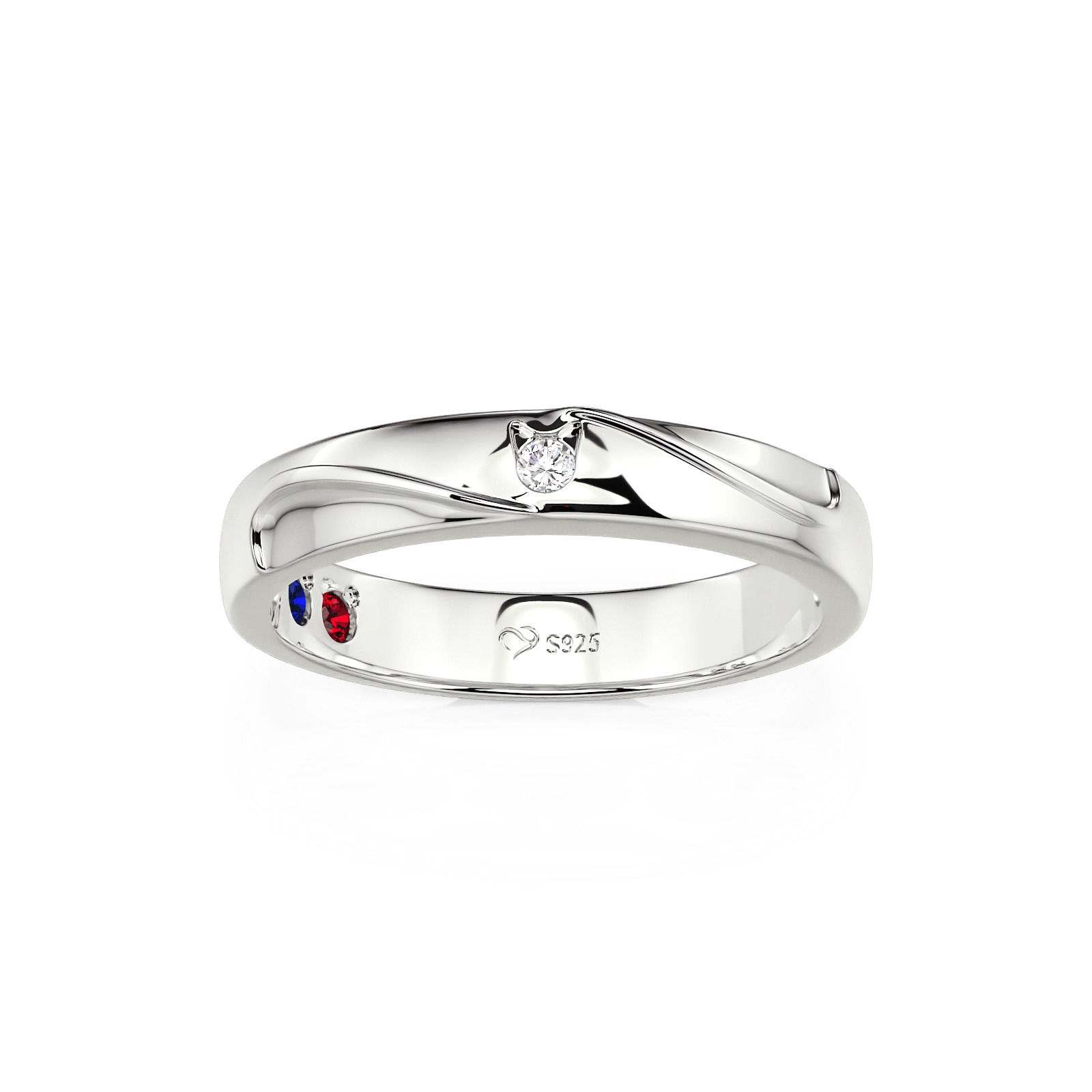 Et maison Bypass Cute Cat Men's Wedding Band with Stone