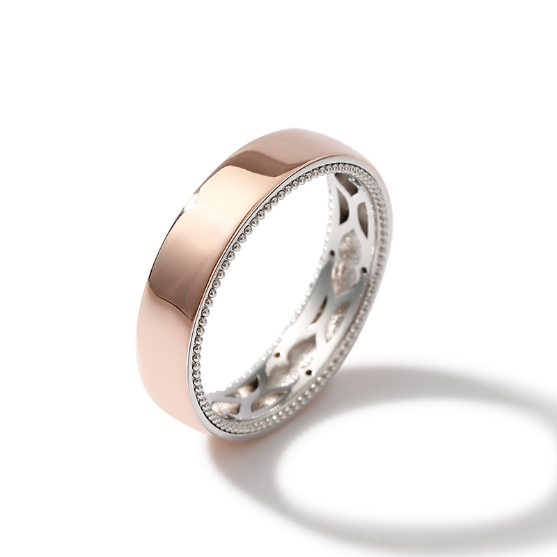 Et maison Two Tone Floral and Leaf Carved Unique Sterling Silver Men's Band