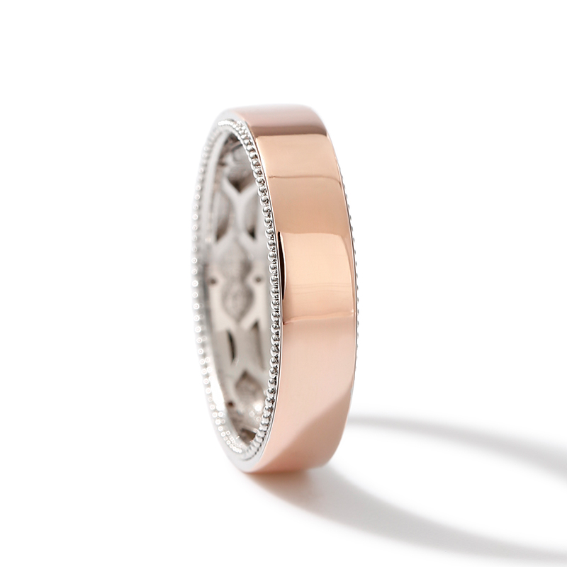 Et maison Two Tone Floral and Leaf Carved Unique Sterling Silver Men's Band