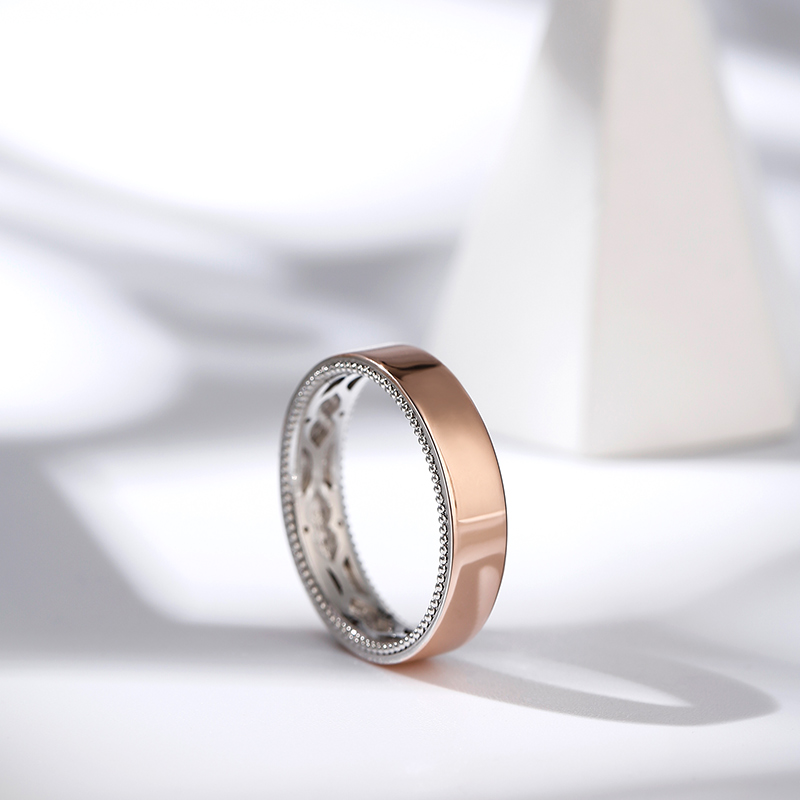 Et maison Two Tone Floral and Leaf Carved Unique Sterling Silver Men's Band