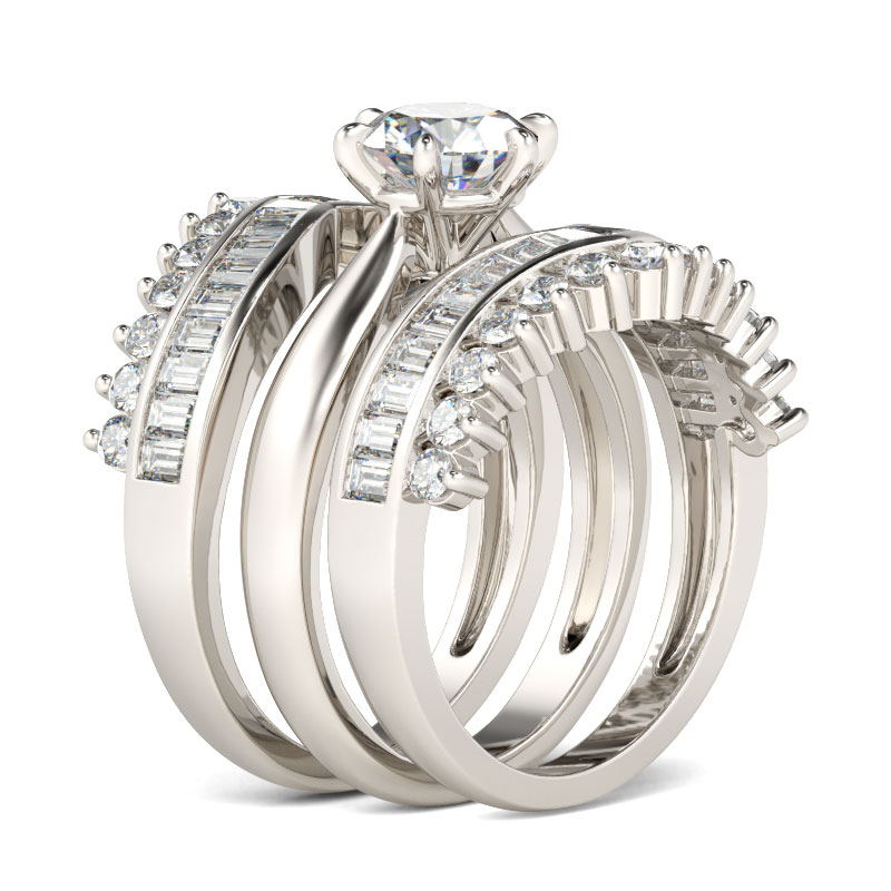 Et maison Art Deco Round Cut Sterling Silver 3PC Ring Set