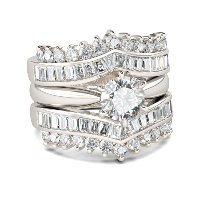 Et maison Art Deco Round Cut Sterling Silver 3PC Ring Set