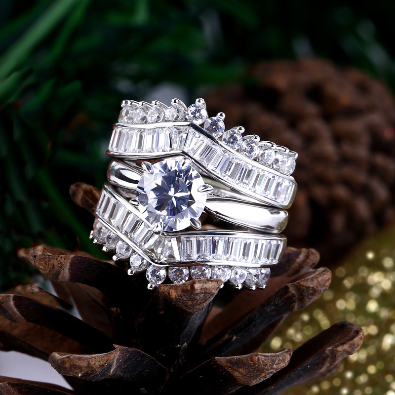 Et maison Art Deco Round Cut Sterling Silver 3PC Ring Set