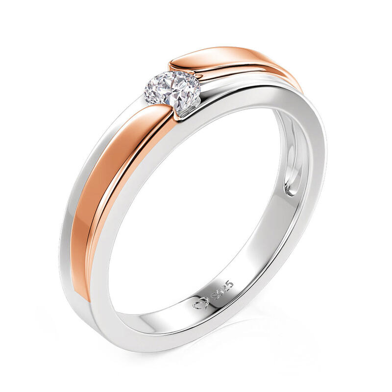 Et maison Amore Two Tone Curved Round Cut Men's Wedding Band
