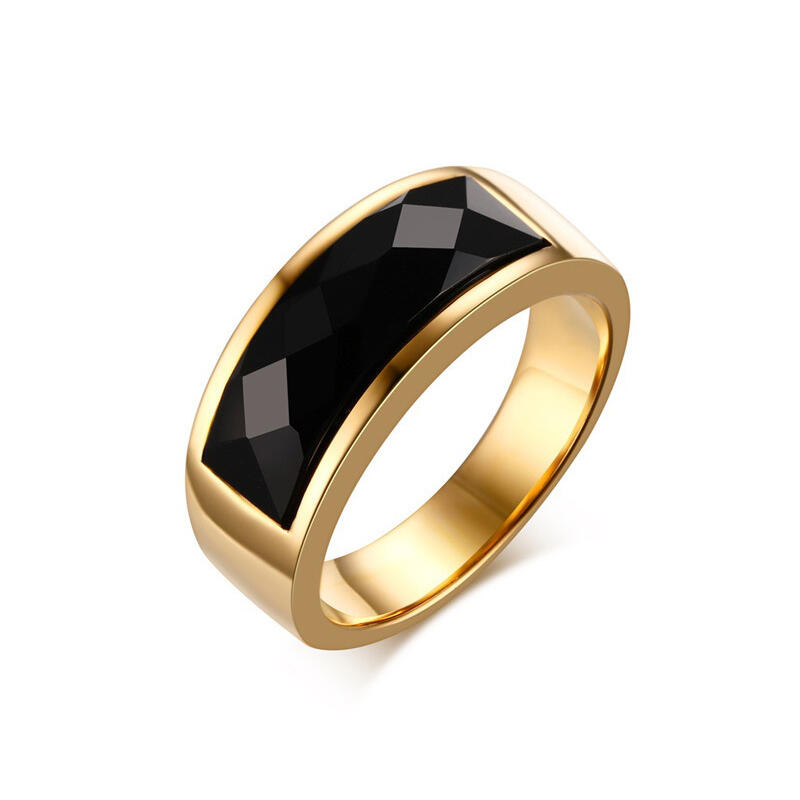 Et maison High Polished Black Agate Stainless Steel Men's Band