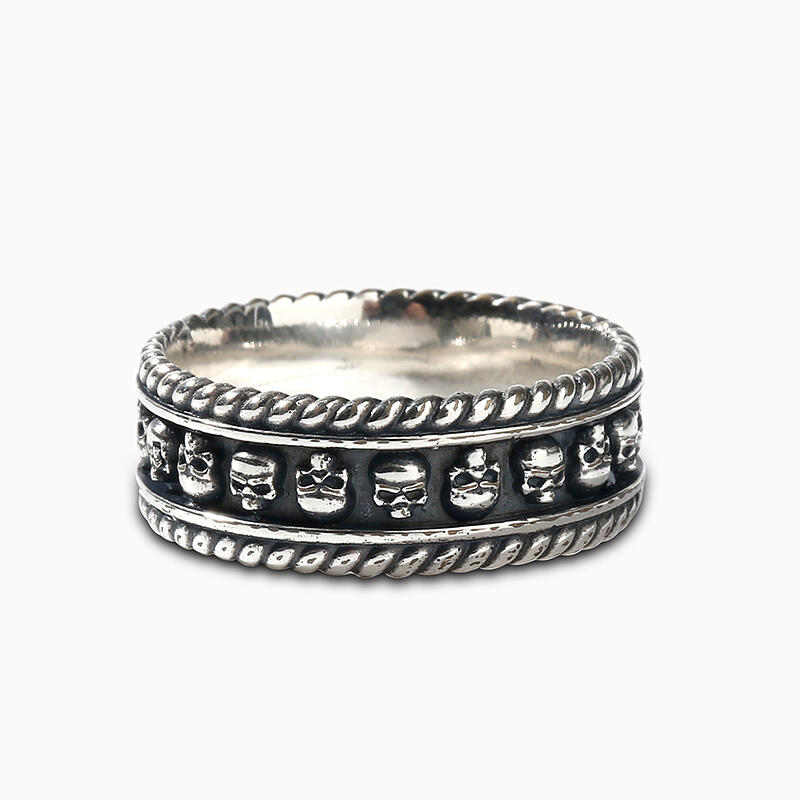 Et maison "Twisted Rope" Skull Sterling Silver Band