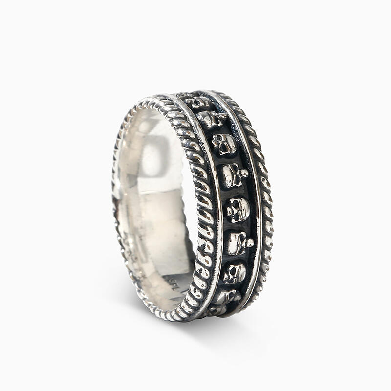 Et maison "Twisted Rope" Skull Sterling Silver Band