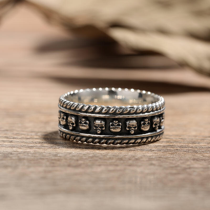 Et maison "Twisted Rope" Skull Sterling Silver Band