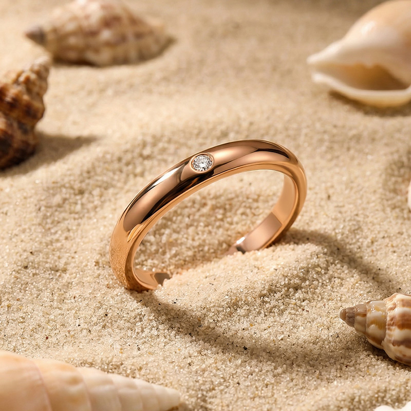 Et maison Minimalist Round Cut Men's Rose Gold Wedding Band